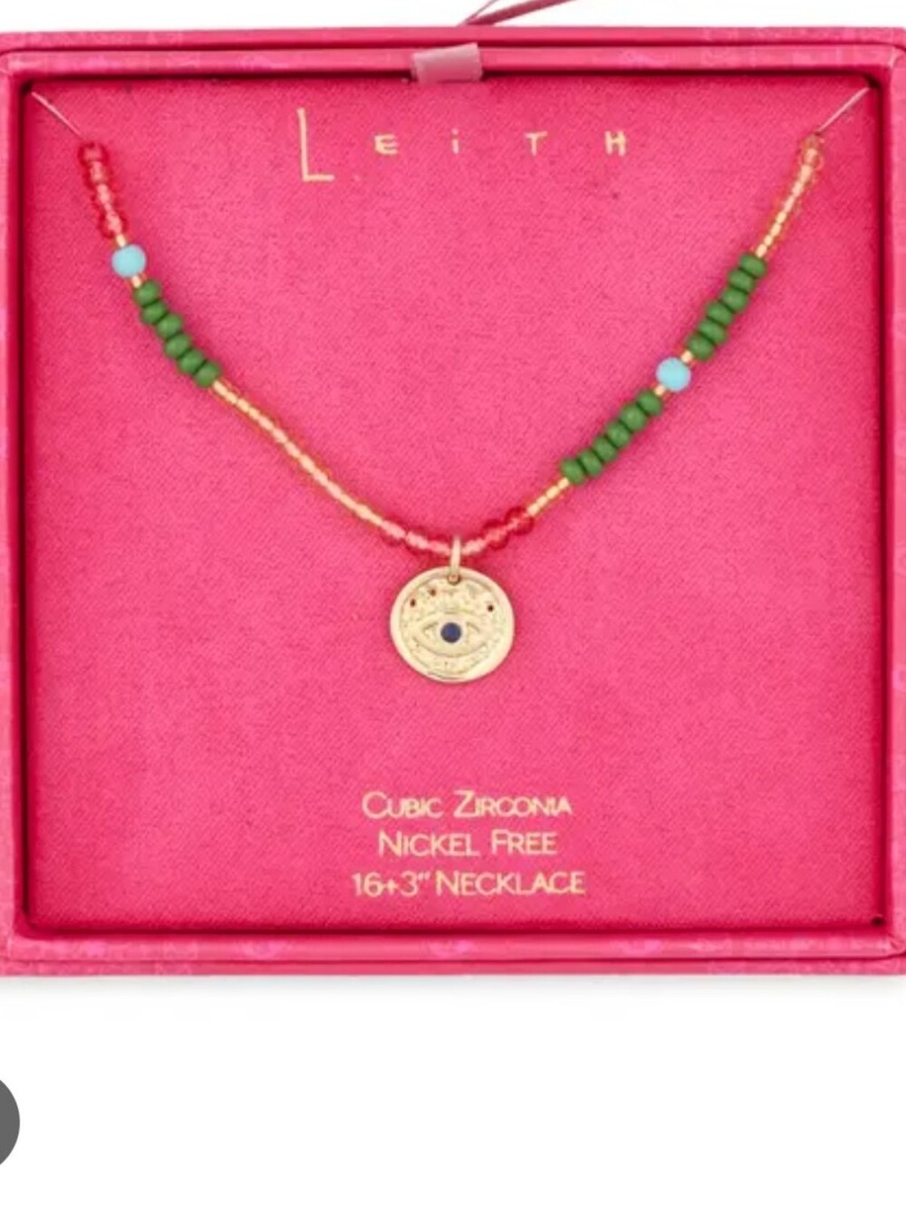 Leith Green Beaded Necklace with Gold Hamsa & Evil Eye Charm